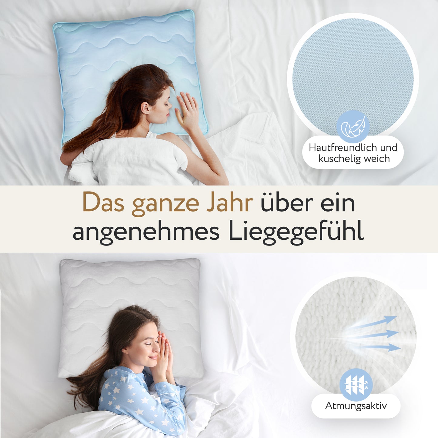 2-in-1 Kopfkissen | 80 x 80 cm