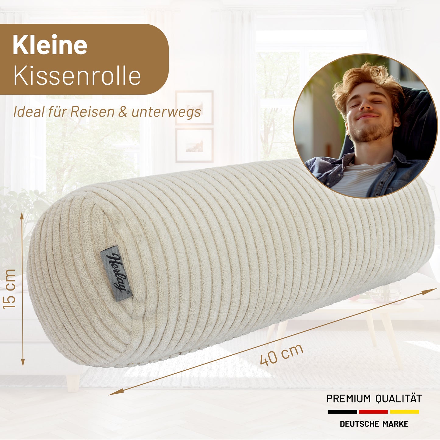 Kissenrolle ELLA - 40x15cm Cremeweiß