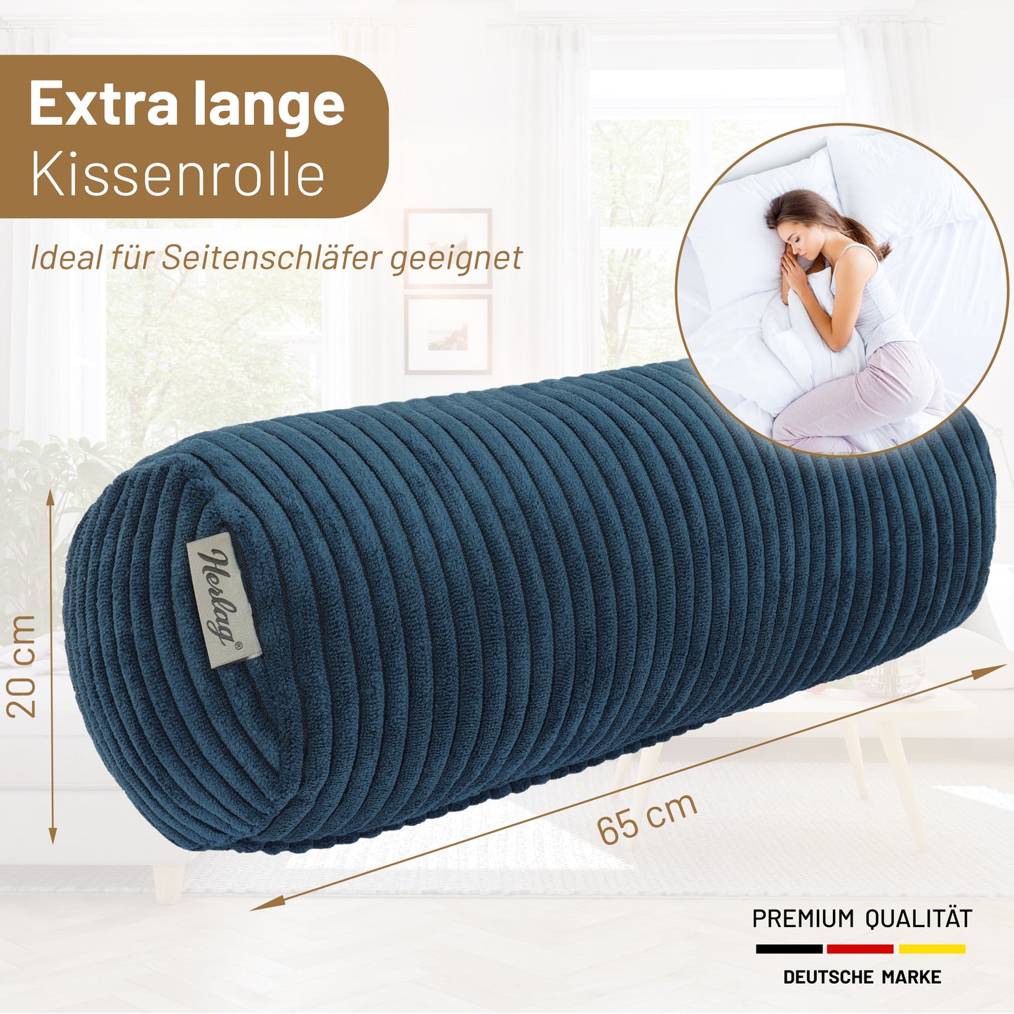 Kissenrolle ELLA - 65x20 Blau