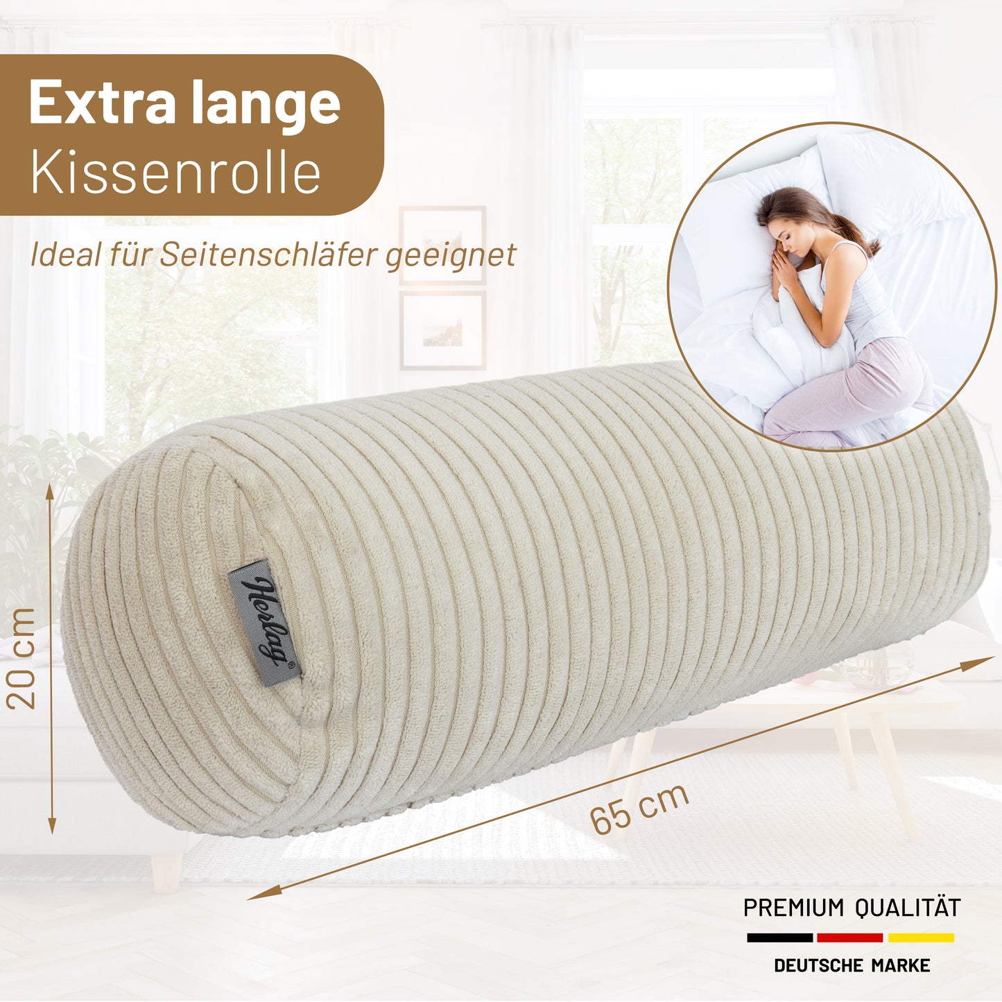 Kissenrolle ELLA - 65x20 Cremeweiß