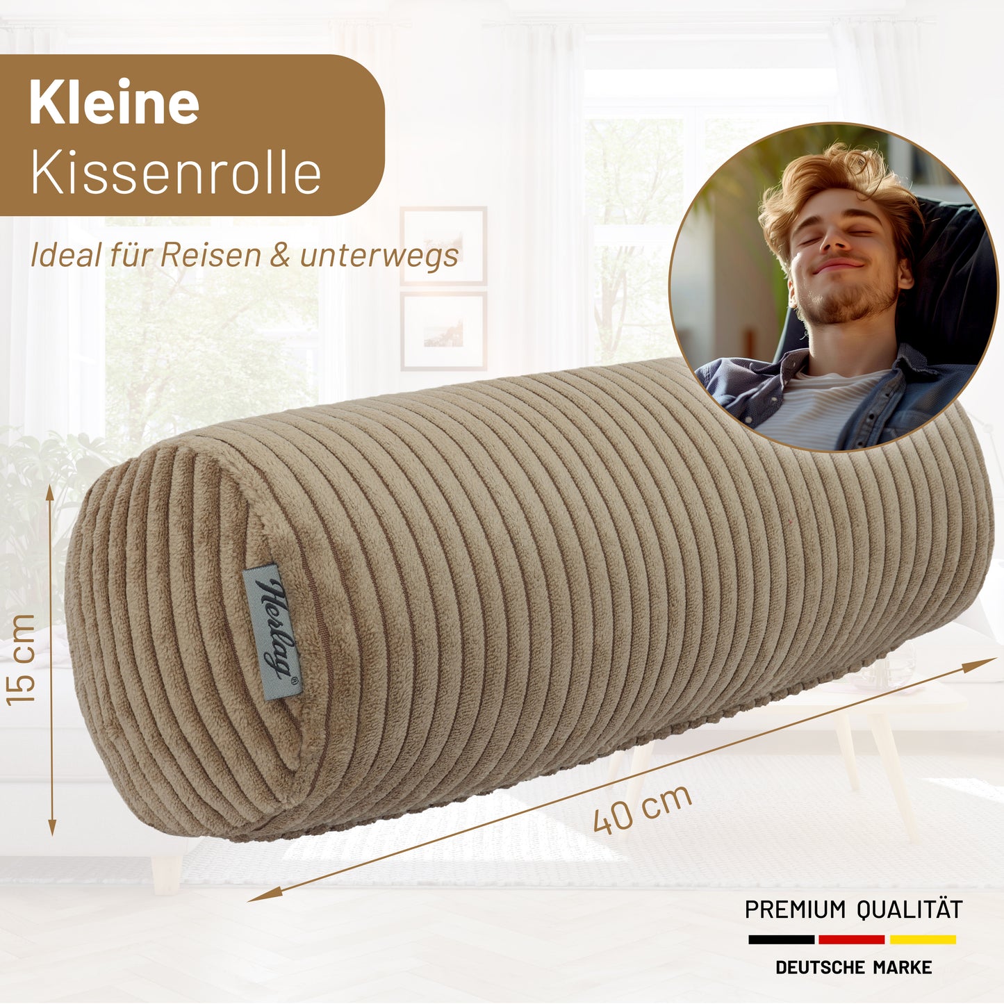 Kissenrolle ELLA - 40x15cm Hellbraun