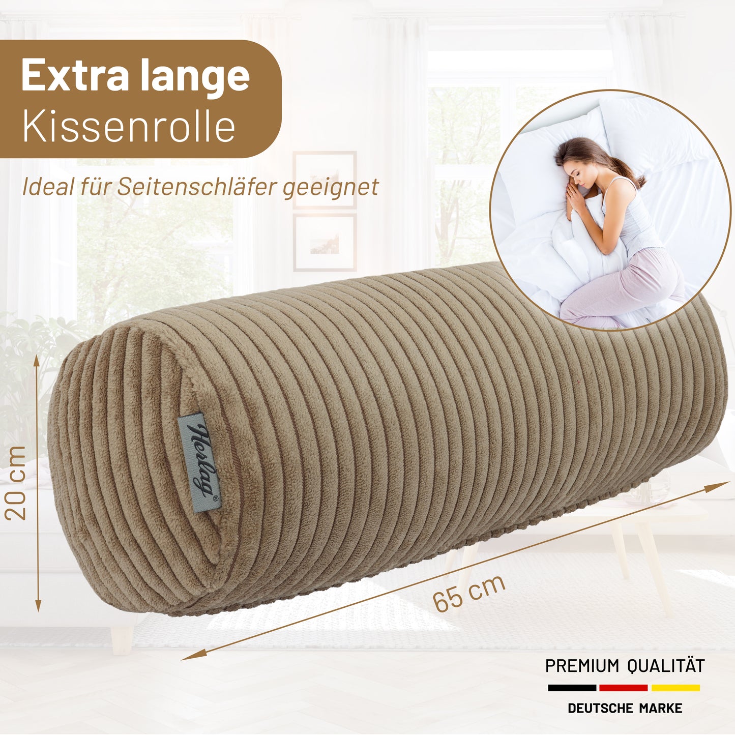 Kissenrolle ELLA - 65x20 Hellbraun