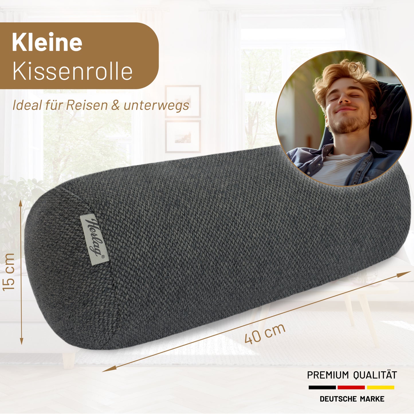 Kissenrolle LUXE - 40x15cm Anthrazit