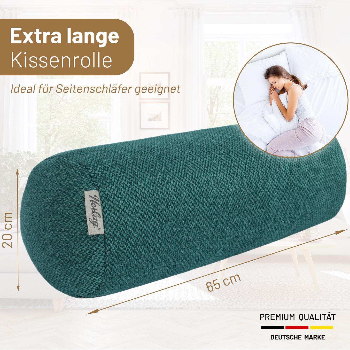 Kissenrolle LUXE - 65x20cm Dunkelgrün