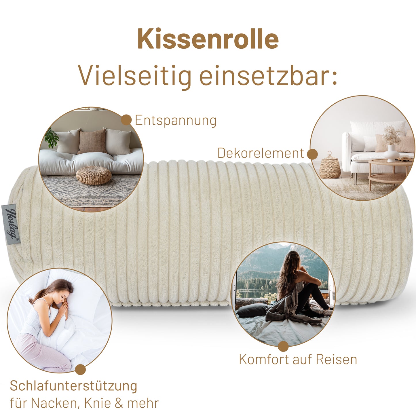 Kissenrolle ELLA - 40x15cm Cremeweiß