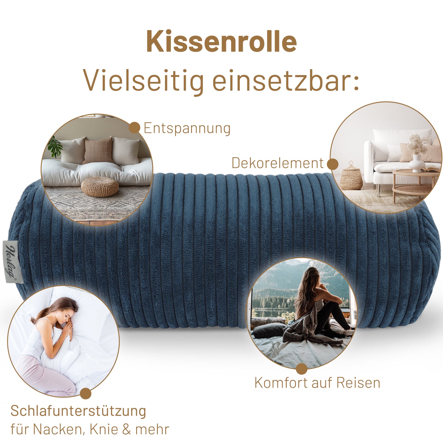 Kissenrolle ELLA - 65x20 Blau