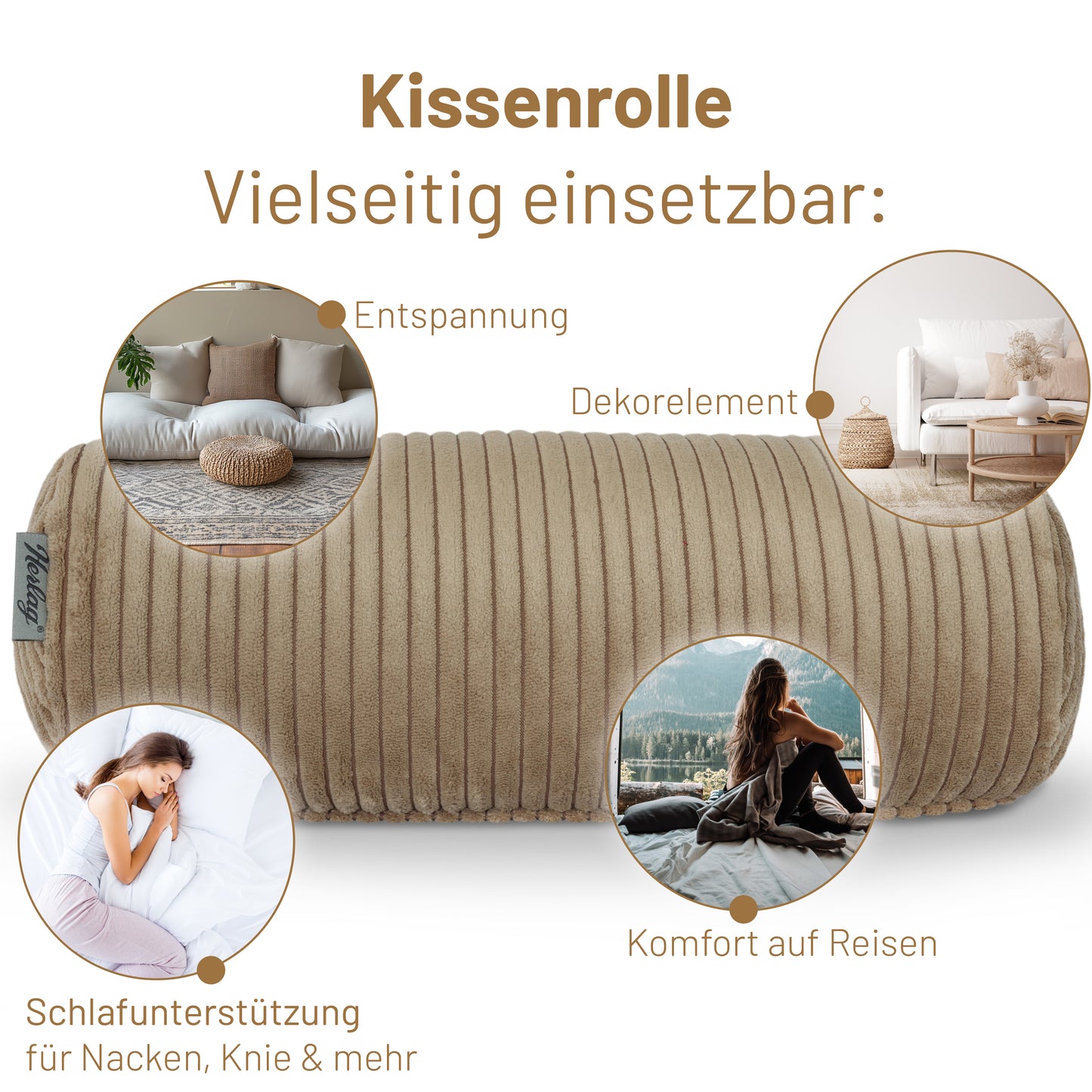 Kissenrolle ELLA - 65x20 Hellbraun