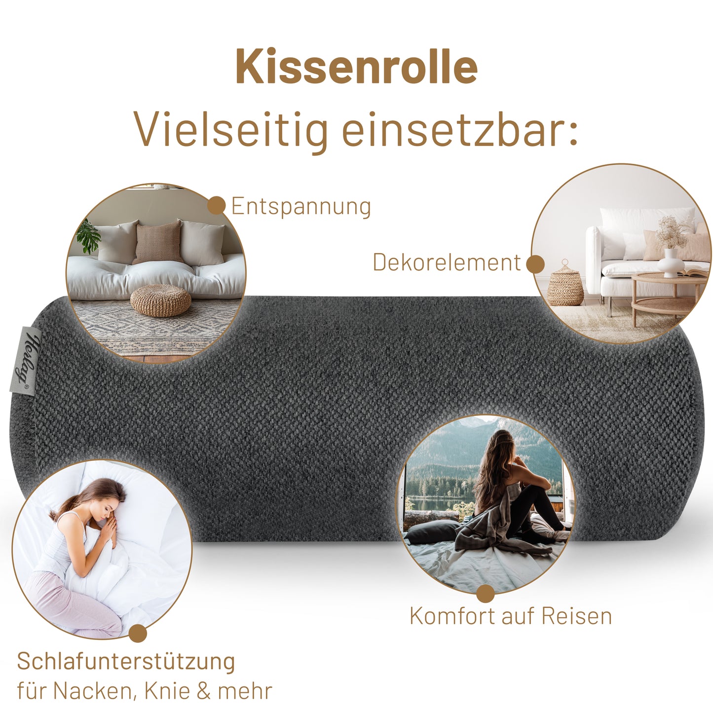 Kissenrolle LUXE - 40x15cm Anthrazit