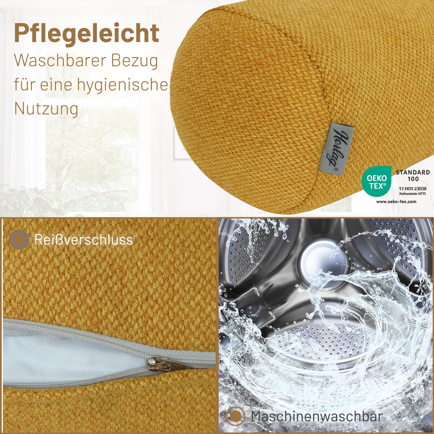 Kissenrolle LUXE - 65x20cm Senfgelb