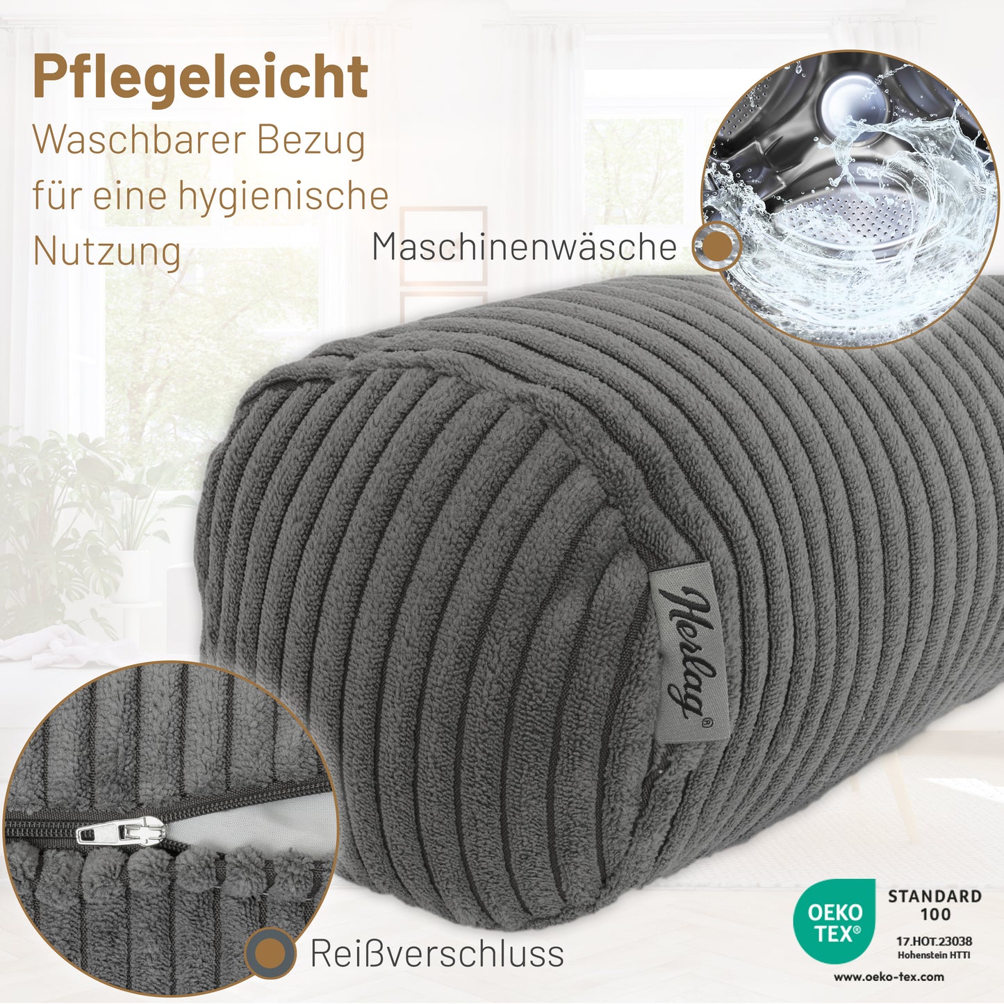 Kissenrolle ELLA - 40x15cm Grau