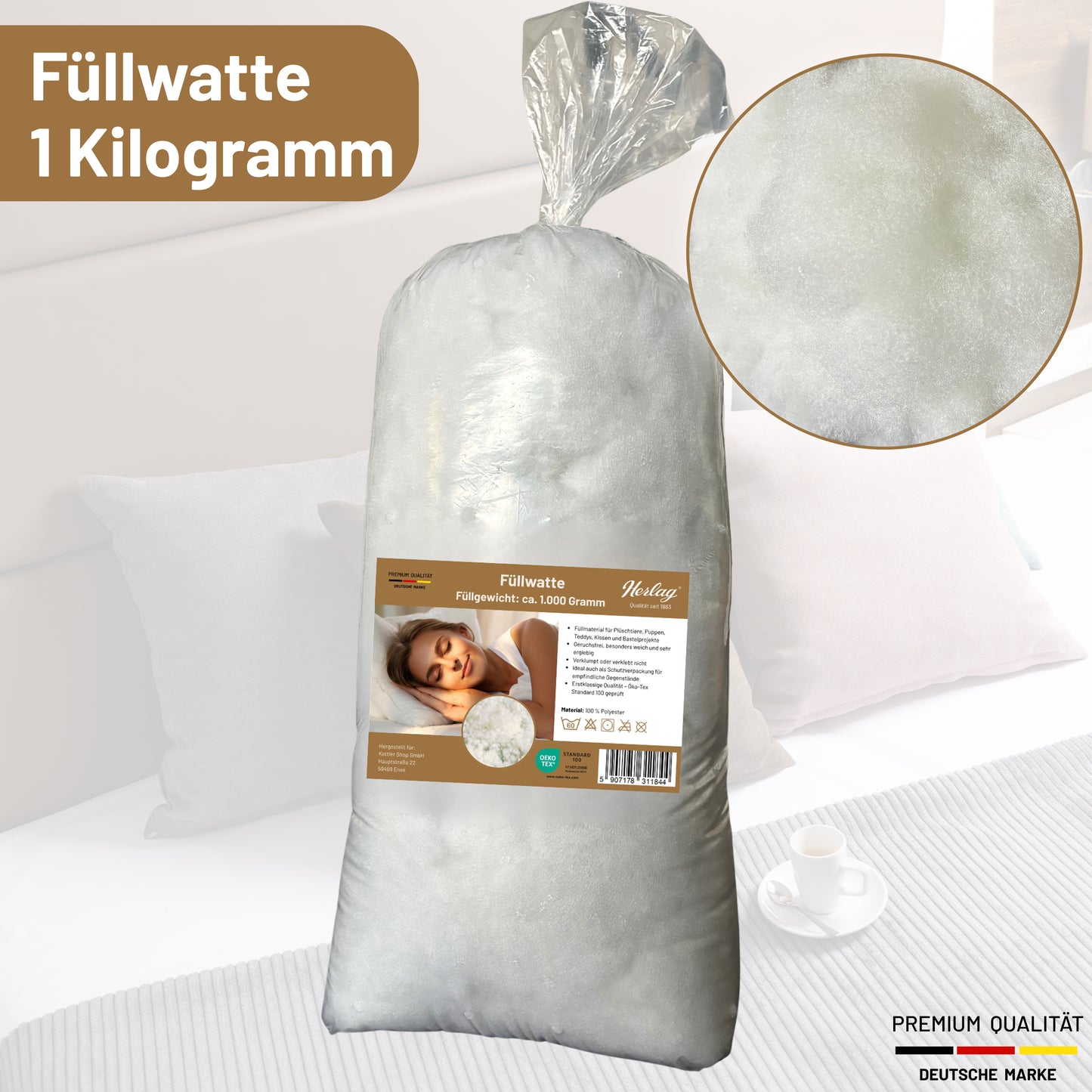 Herlag Füllwatte – vielseitig, weich und hygienisch, 1kg