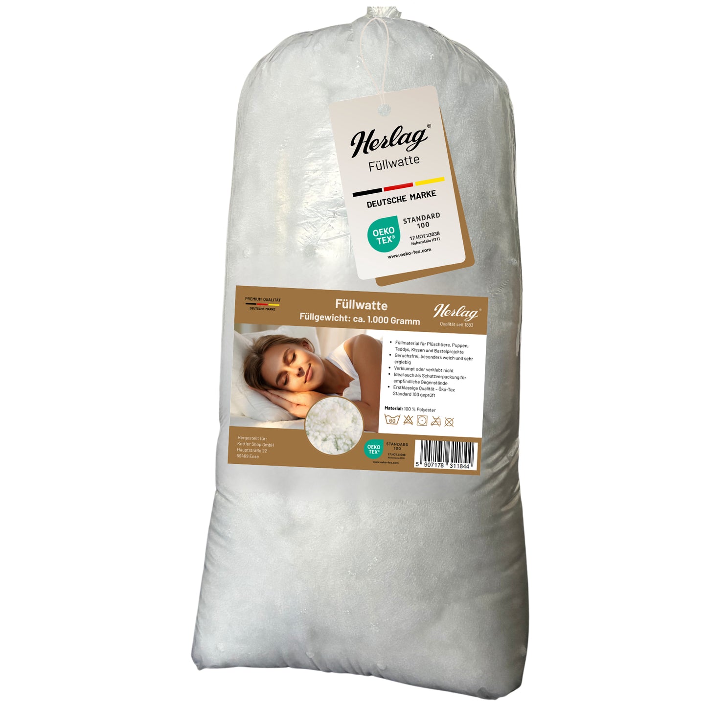 Herlag Füllwatte – vielseitig, weich und hygienisch, 1kg