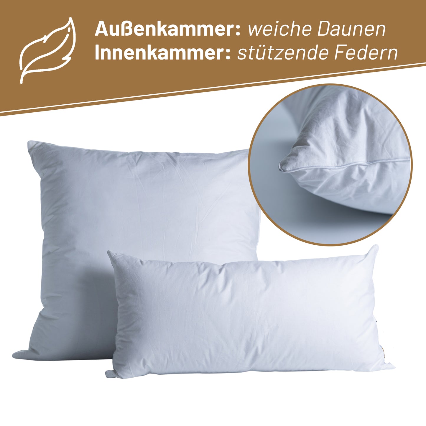 3-Kammer Kopfkissen Daunenkissen 80x80cm