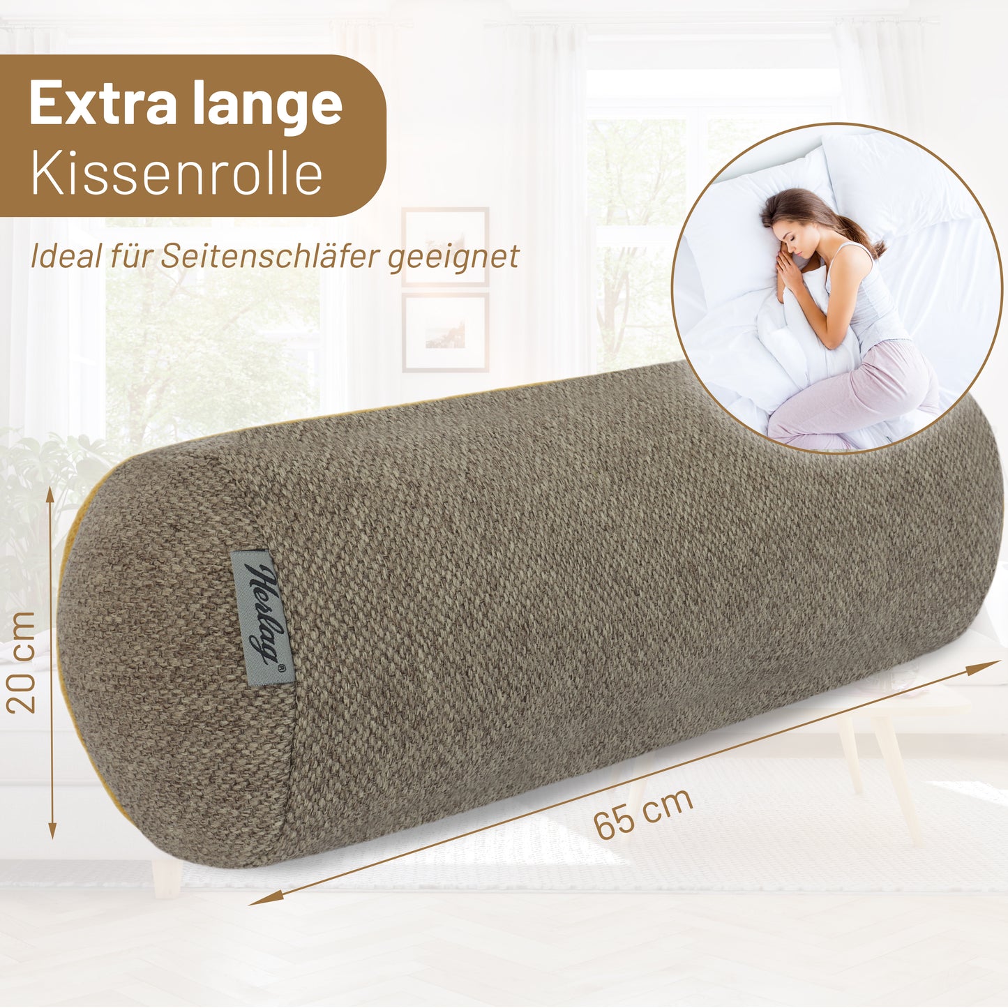 Kissenrolle LUXE 65x20cm Taupe