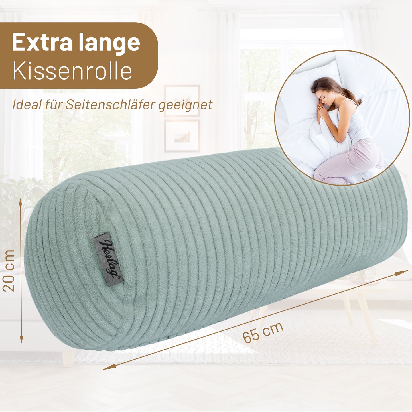 Kissenrolle ELLA - 65x20 Salbei