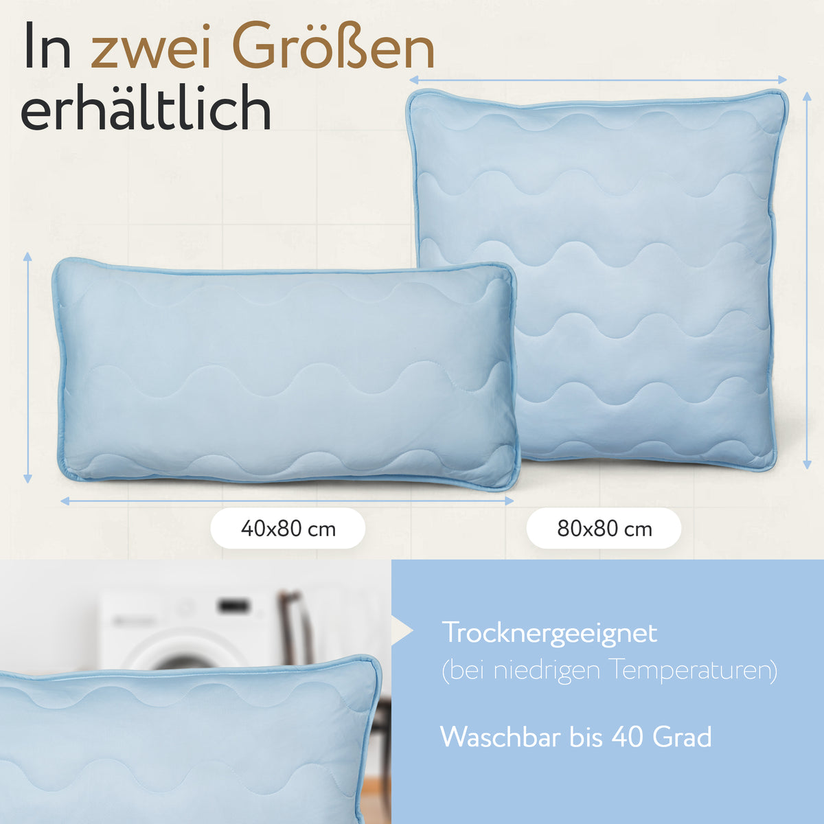 2-in-1 Kopfkissen mit Sommer- & Winterseite 80x80cm – Herlag