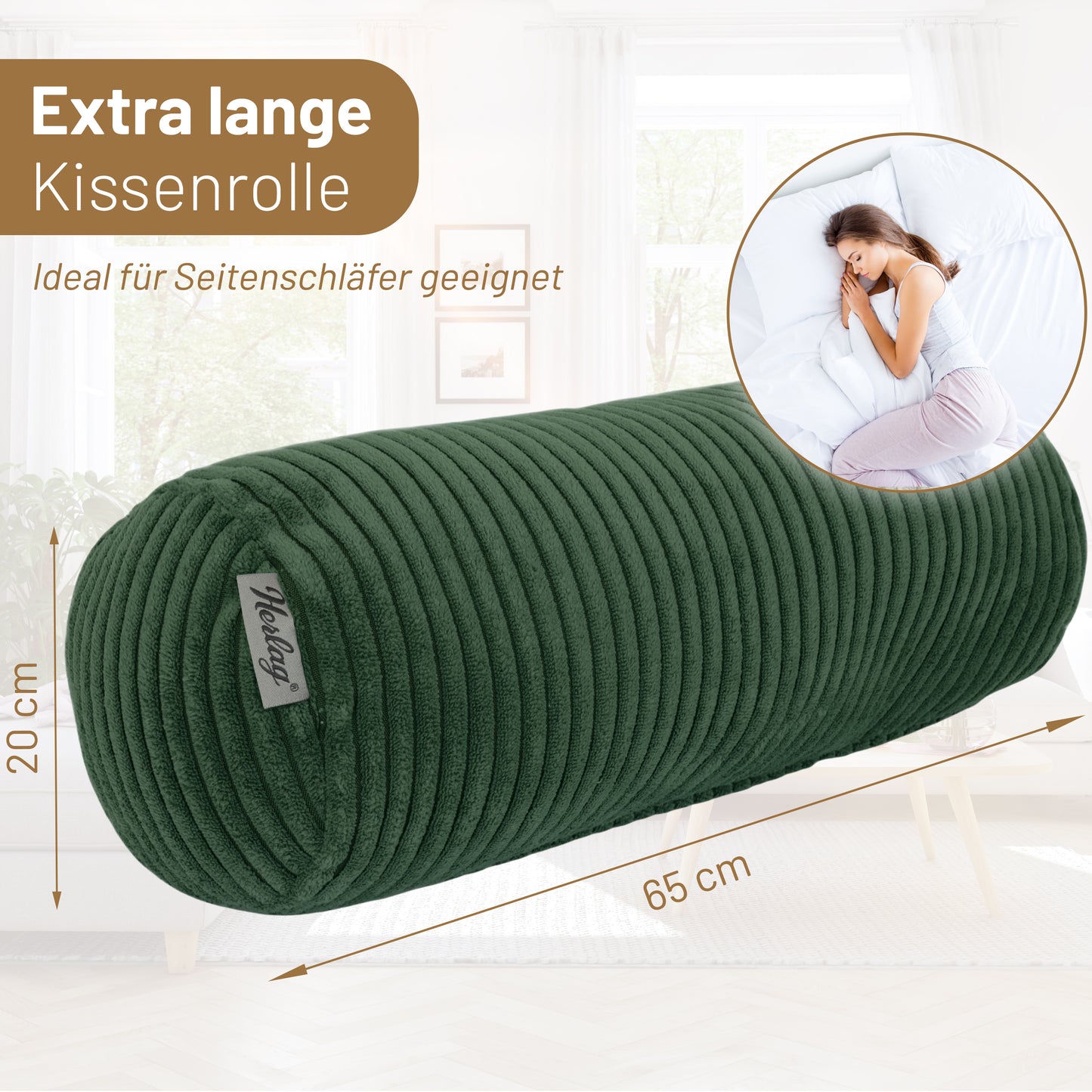 Kissenrolle ELLA - 65x20 Dunkelgrün