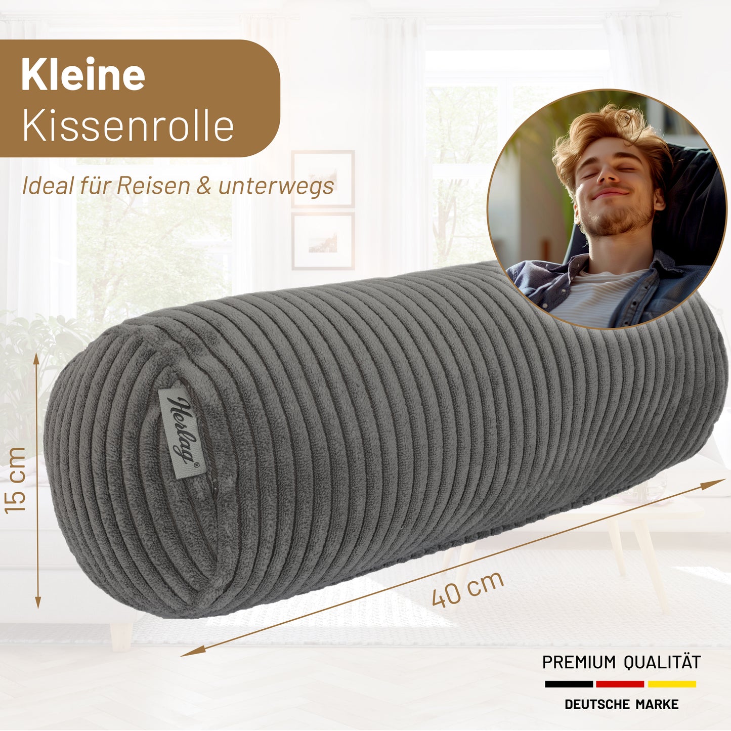 Kissenrolle ELLA - 40x15cm Grau