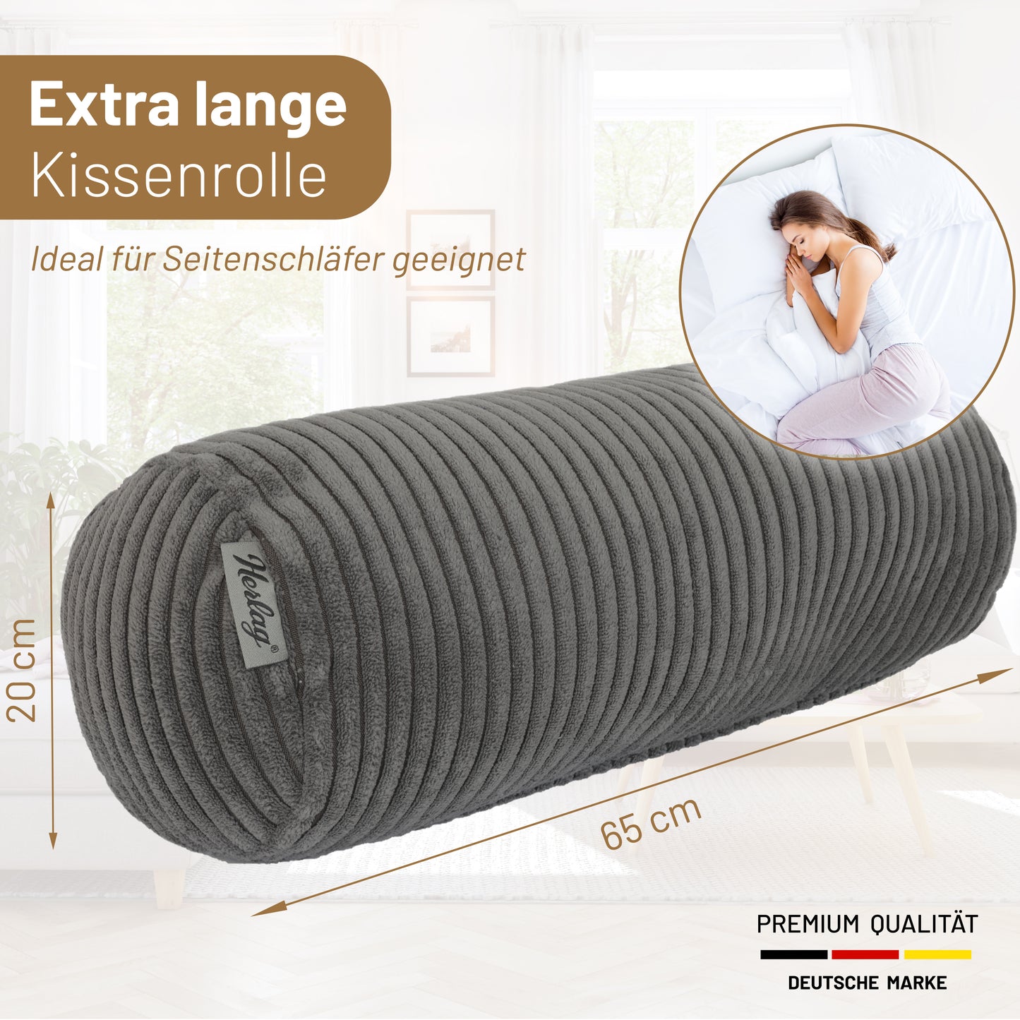 Kissenrolle ELLA - 65x20 Grau