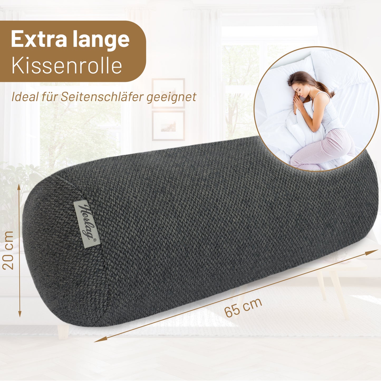 Kissenrolle LUXE 65x20cm Anthrazit