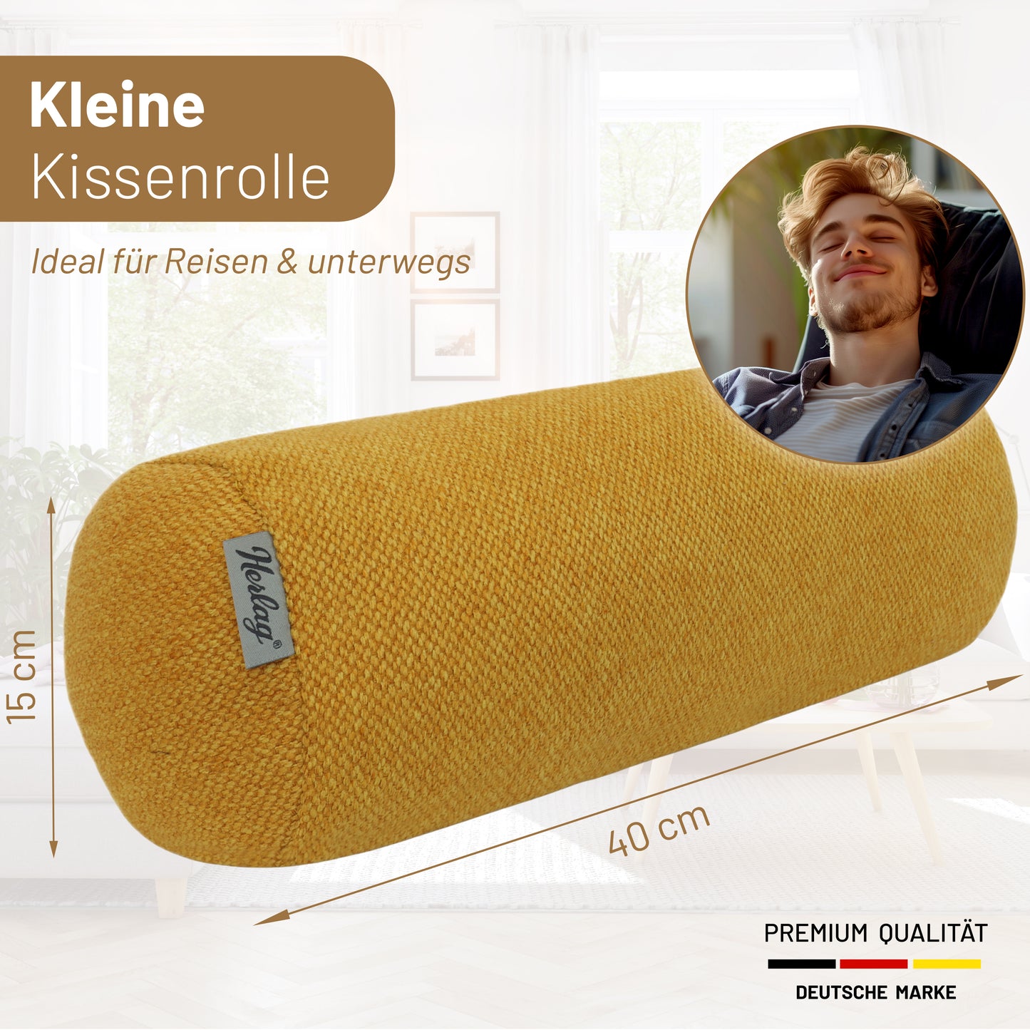 Kissenrolle LUXE - 40x15cm Senfgelb