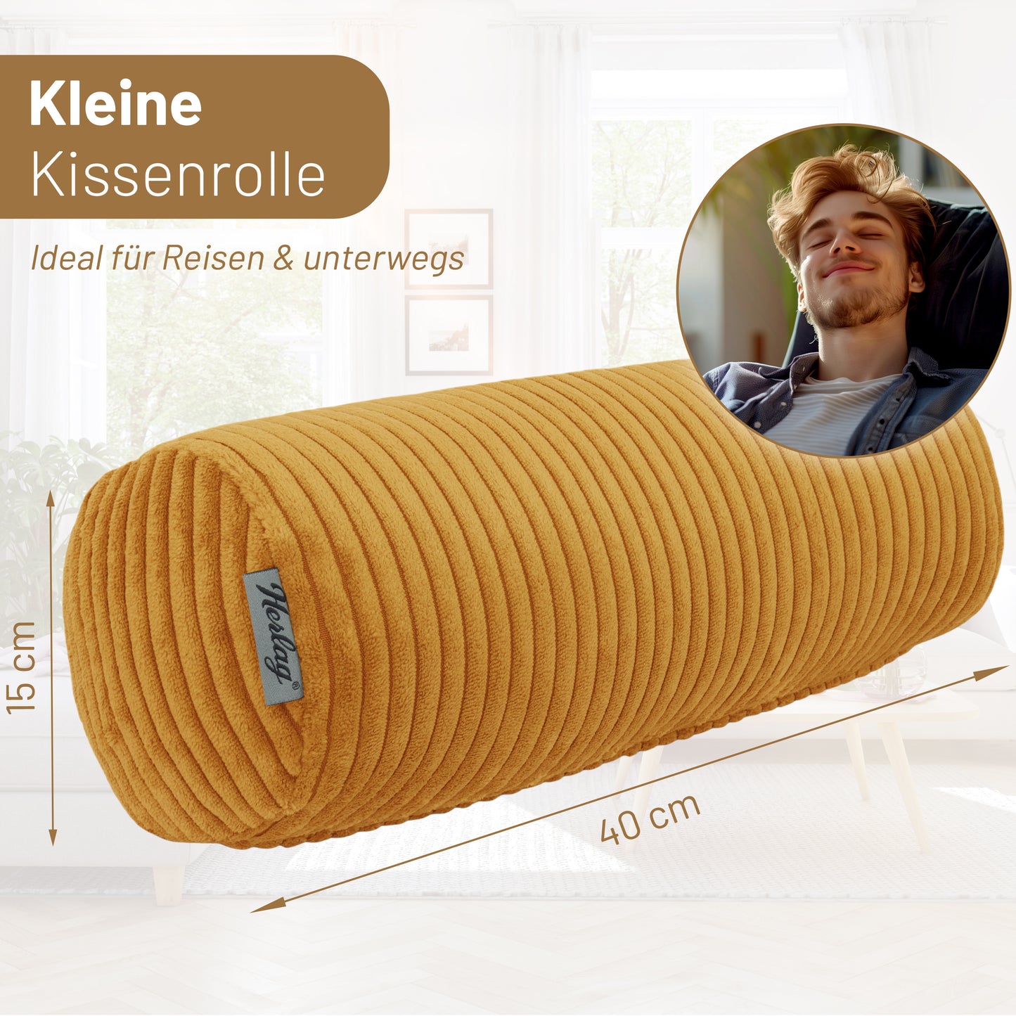 Kissenrolle ELLA - 40x15cm Senfgelb