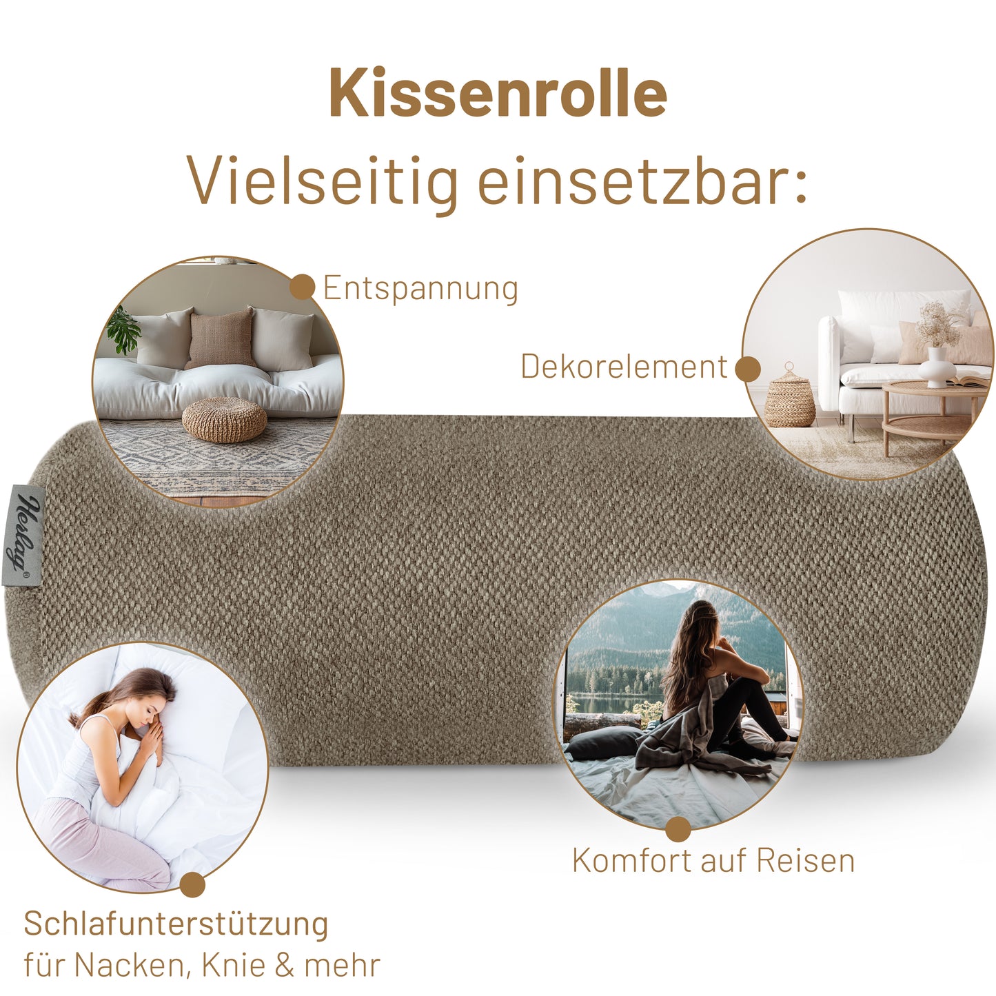 Kissenrolle LUXE 65x20cm Taupe