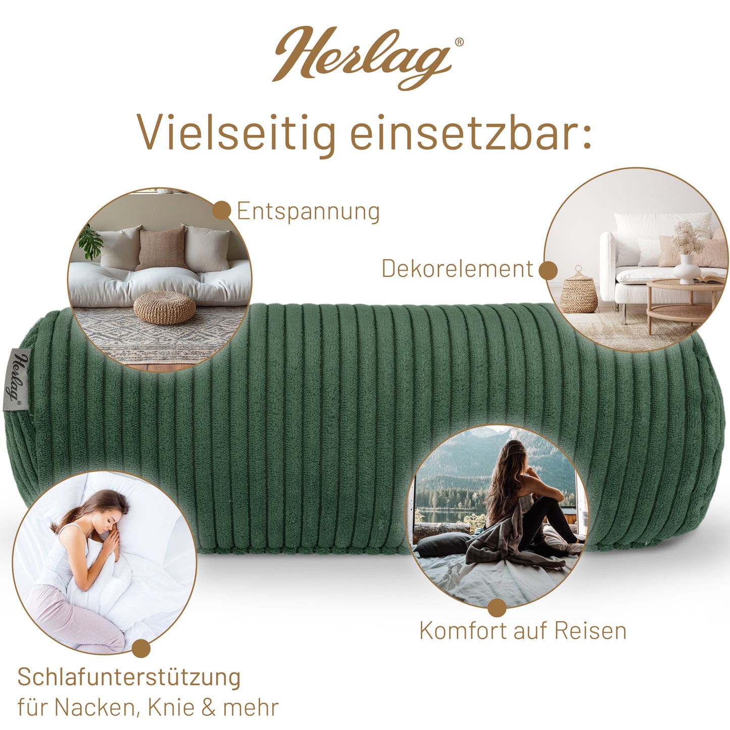 Kissenrolle ELLA - 65x20 Dunkelgrün