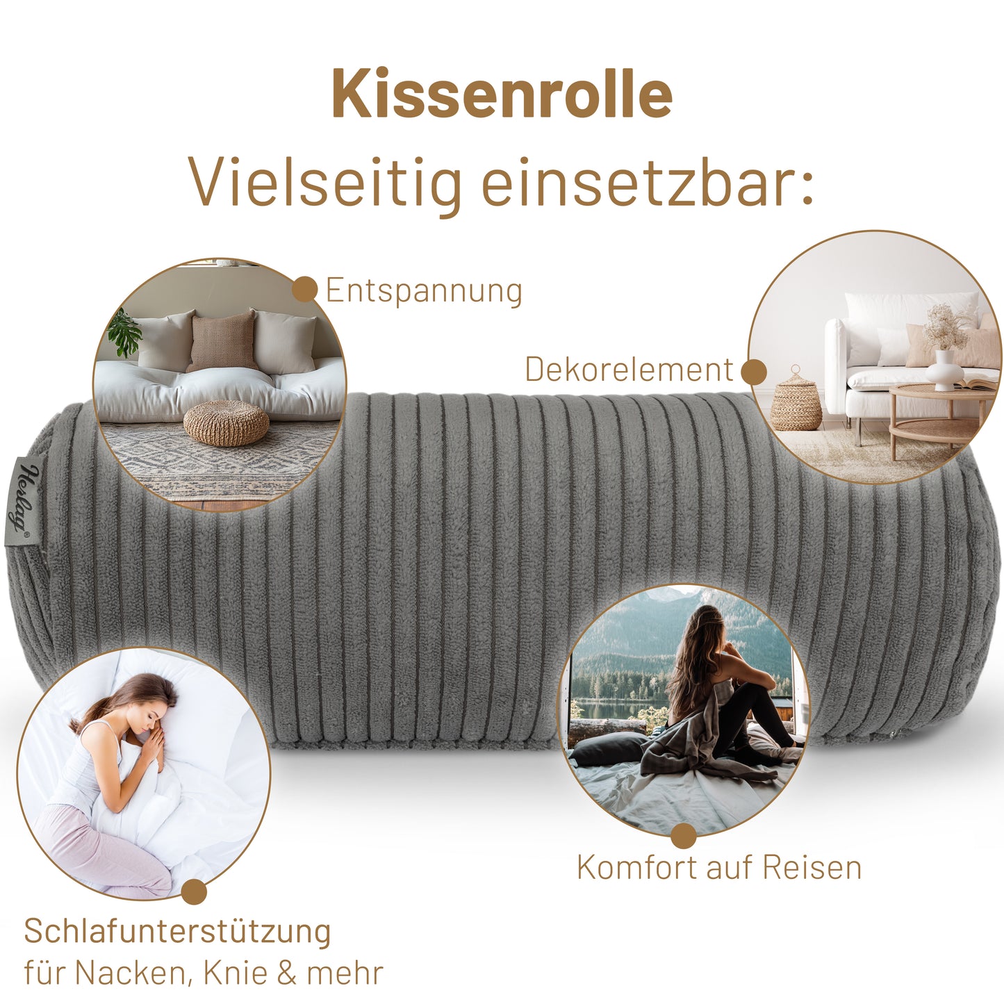 Kissenrolle ELLA - 65x20 Grau