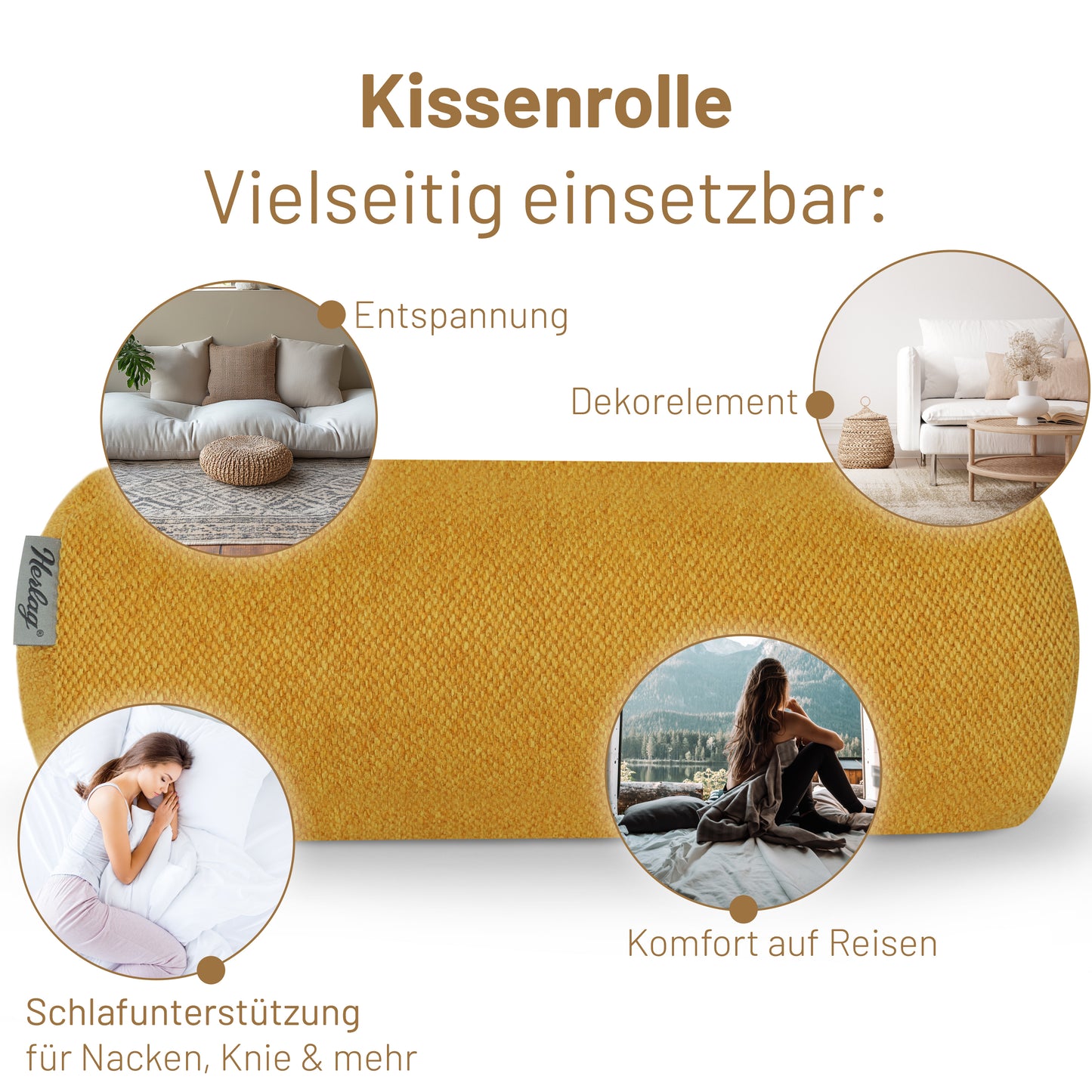 Kissenrolle LUXE - 65x20cm Senfgelb