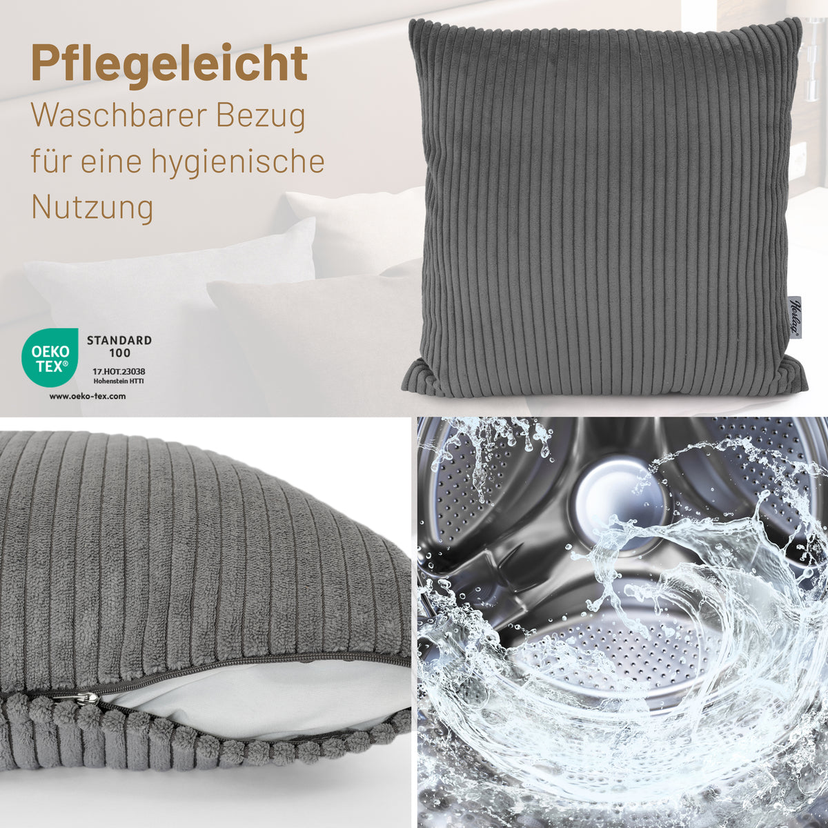 Cord-Dekokissen ELLA 40x40cm Blau – waschbar, Öko-Tex – Herlag