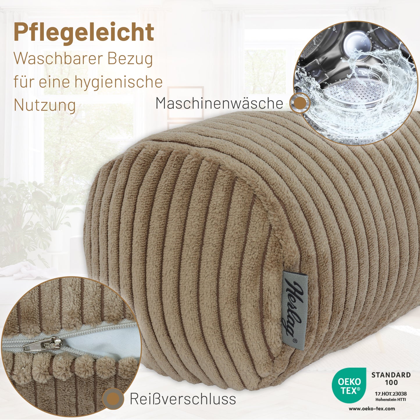 Kissenrolle ELLA - 65x20 Hellbraun